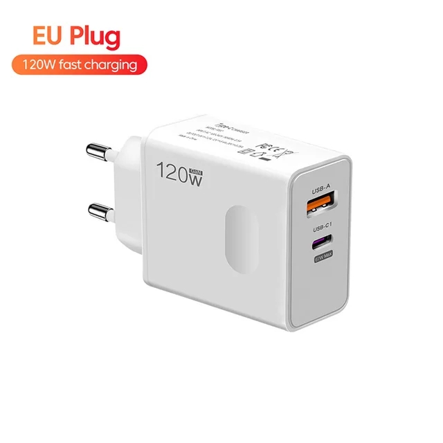 2 puertos 120W USB QC3.0 cargador de teléfono móvil PD adaptador de carga rápida de pared para iPhone Xiaomi Samsung Huawei