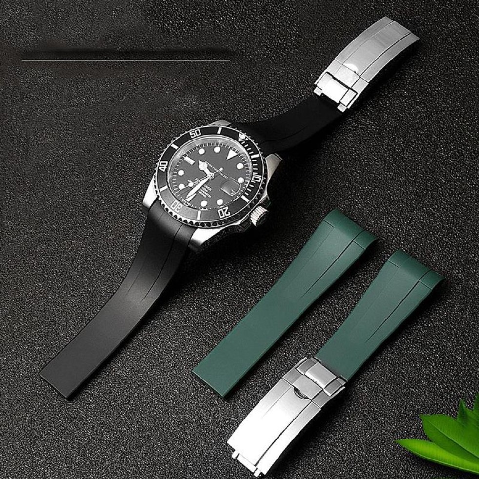Bracelet de montre en caoutchouc de haute qualité pour bracelet Rolex 20 mm 21 mm noir bleu extrémité incurvée bracelet de montre en silicone étanche 22061246Z