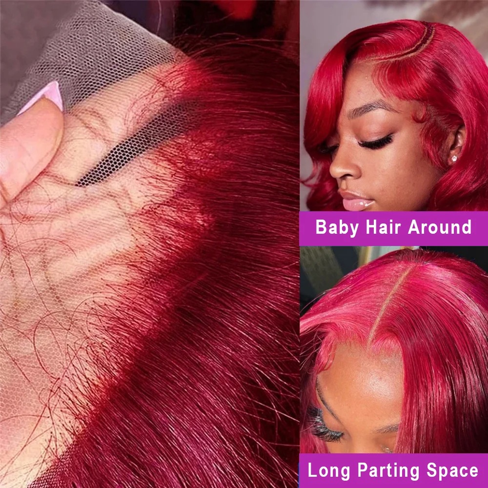 250% Body Wave Burgundy 13x4 Hd Lace Frontal Human Hair Wig for Women 7x5 Ready To Wear Go Glueless 99J Lace Front Brazilian Wig