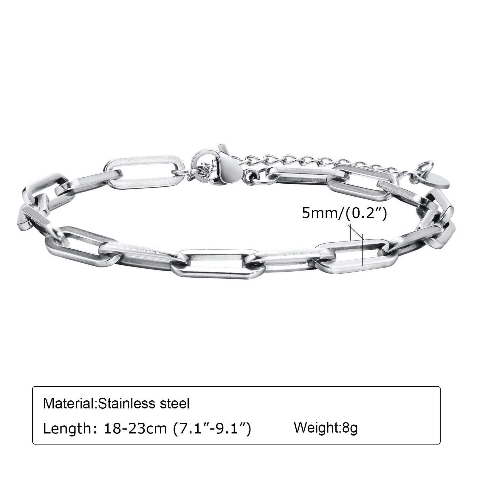 Chaîne Minimum 5 mm de large trombone rectangulaire bracelet de chaîne pour hommes bracelet de chaîne en acier inoxydable étanche longueur réglable 24325