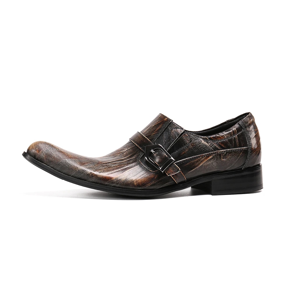 Mode marron bout rond hommes richelieu chaussures bureau d'affaires mâle sans lacet chaussures de mariage formel homme grande taille chaussures en cuir véritable