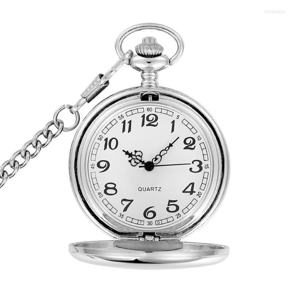 Pocket Watches Fashion Silver Bronze Black Gold Polish Smooth Quartz Watch Jewelry Alloy Pendant With Chain Necklace Man Women Gif180q