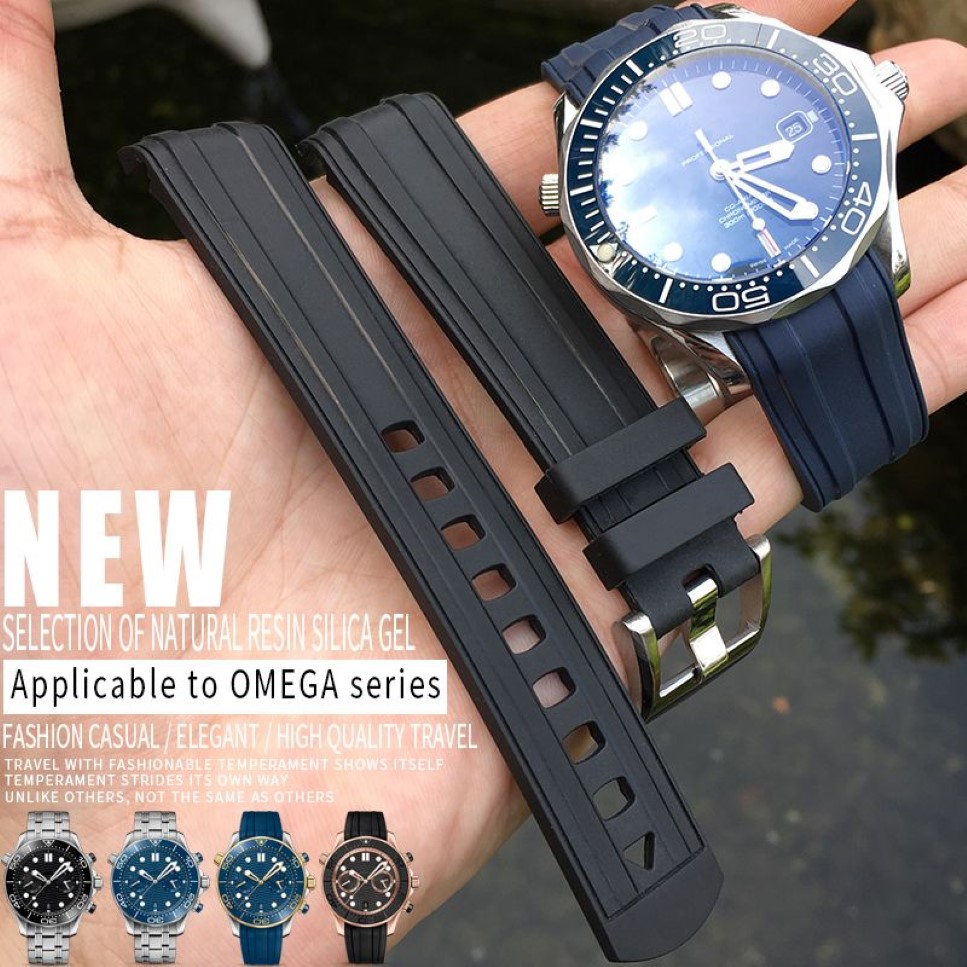 20mm Hight Quality Rubber Silicone Watch Band Waterproof Blue Black Strap Watchband Armband Steel Pin Buckle For Omega New 300 F237K