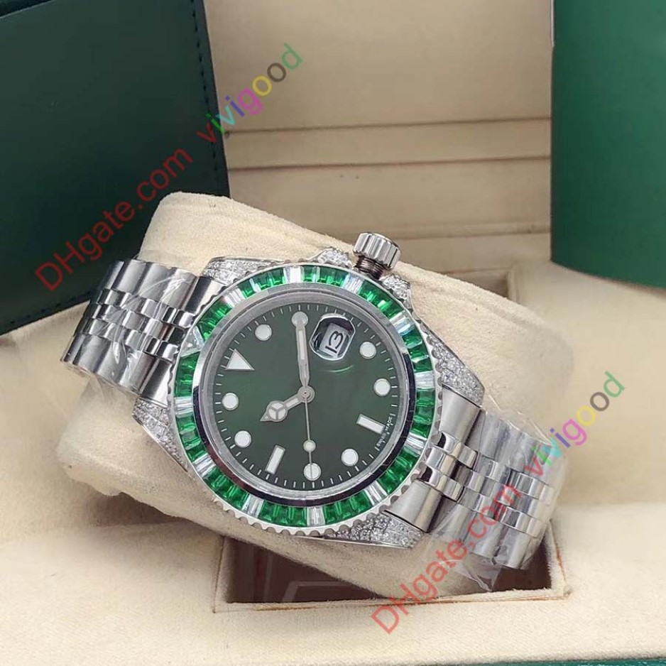 40mm Rbow Rainbow Diamond Bezel Saffier Baselworld Horloge Heren Automatische Groene Horloges Heren Sport 116610LV Sub Datum Watches282e