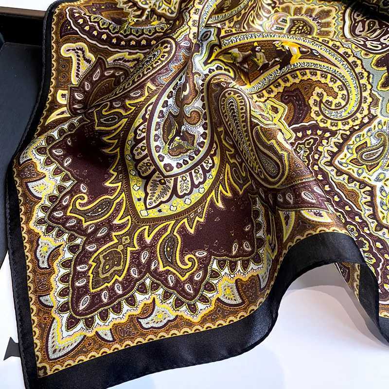 Sarongs Pure Silk Fashion Printed Square Neck Scarf Womens Summer Paisley Fountain Shawl Bag Bufanda Head Kerchief Bandana 2023 240325