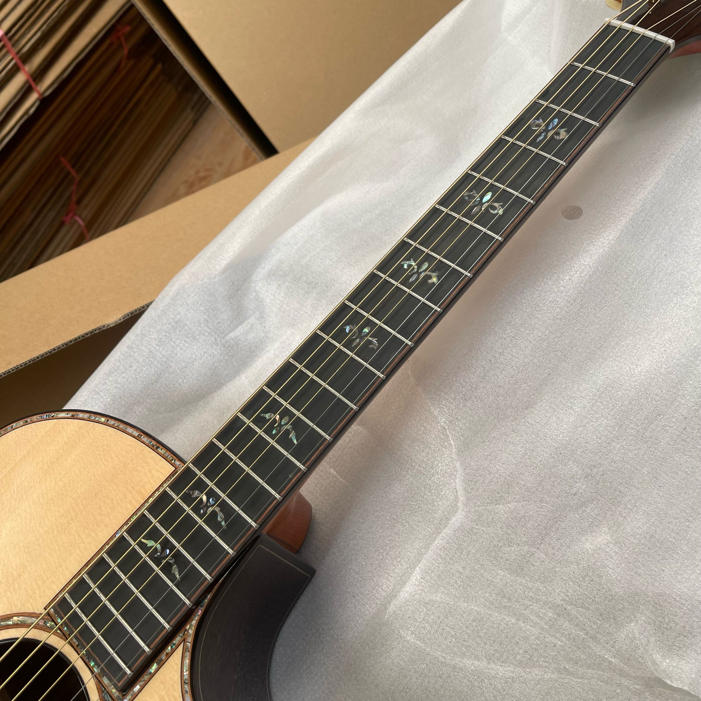Новая акустическая электрическая гитара 41 # 914ce, инкрустация/переплет из ушка из цельного дерева, натуральный цвет 202402