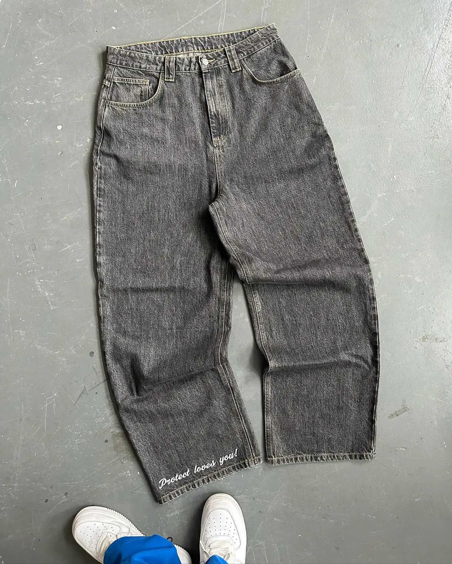 Heren Jeans Retro brief geborduurde heren jeans Y2K pocket casual Gothic hiphop jeans Harajuku straat kleding wijde pijpen heren jeansL2403