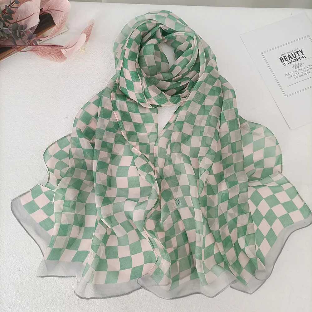 Sarongs Plaid Women Foulard Elegancki szyfon georgette bandana szalik letni plaż