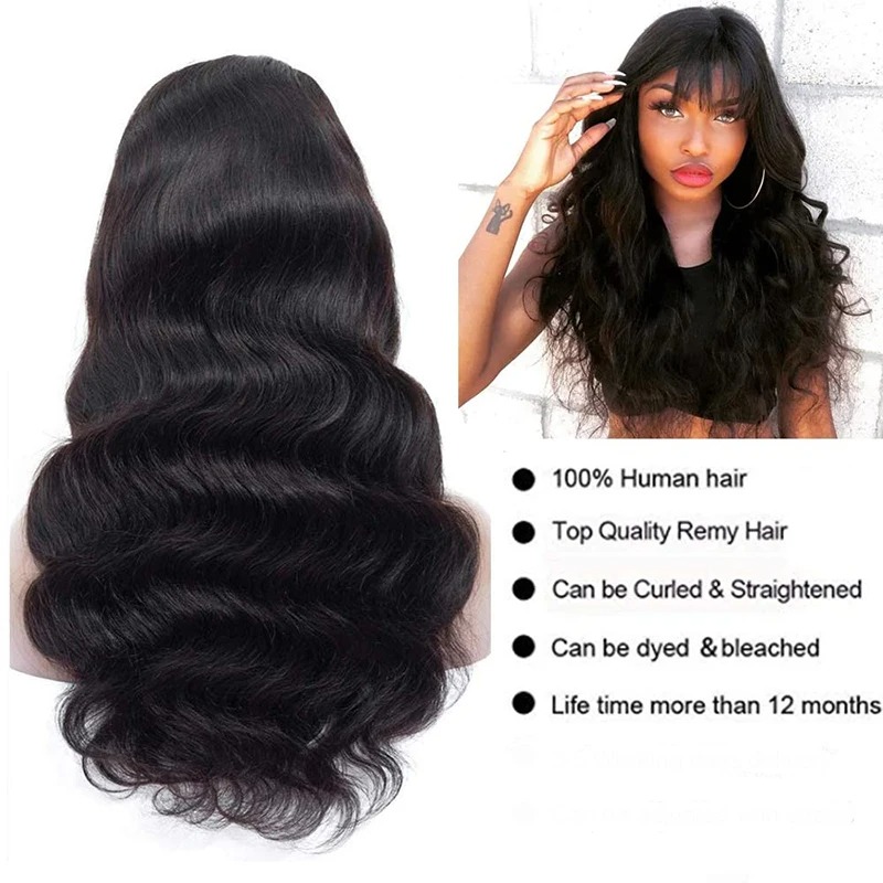 Body Wave Lace Front Wig Human Hair Wigs with Bangs Glueless 13x4 Lace Frontal Wig Pre Plucked Cheap Hair Wigs on Sale Clearance