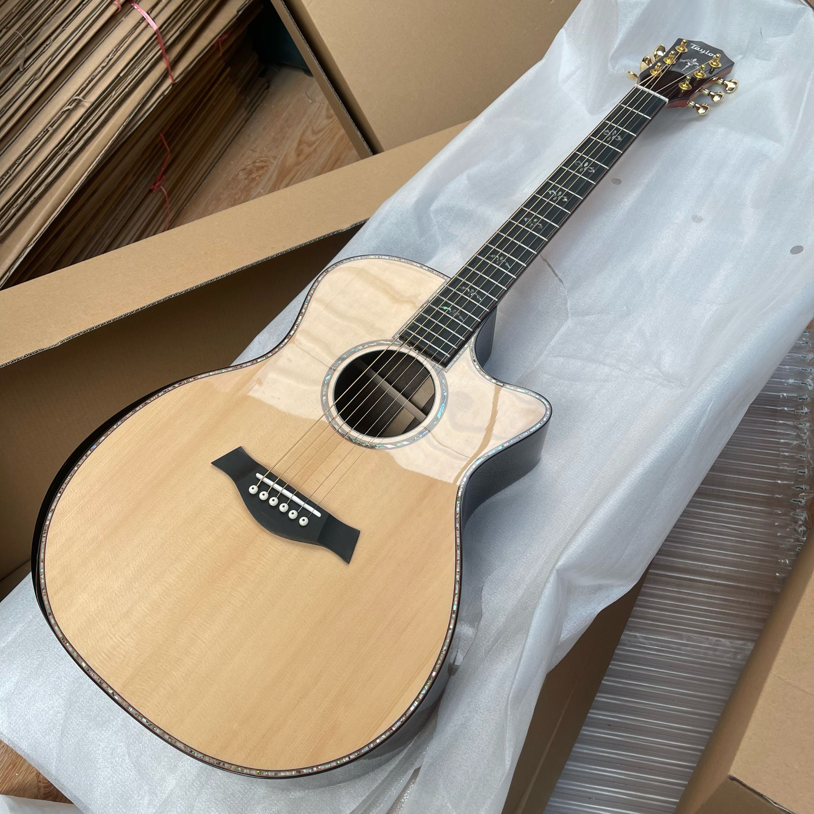New 41# 914ce Acoustic Electric Guitar Solid Wood Abalone Inlay/Binding In Natural 202402