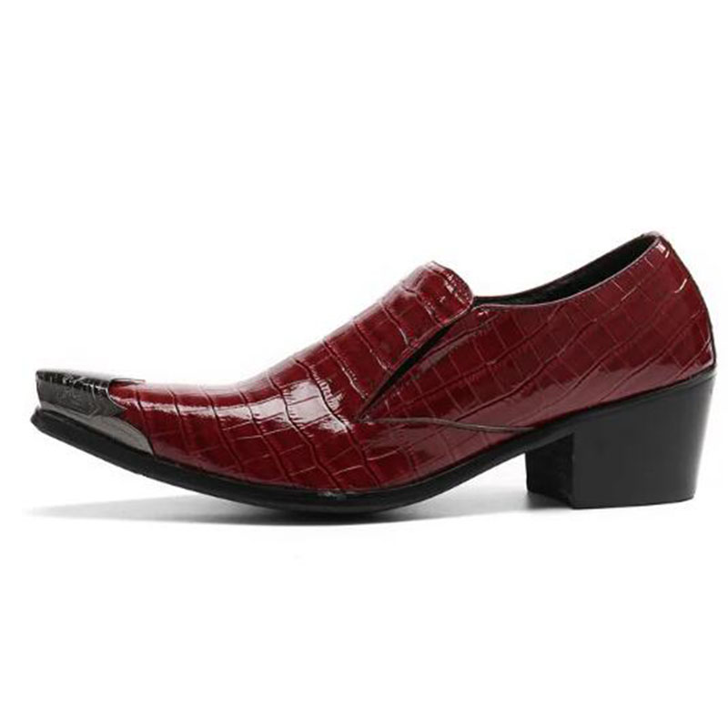 Style britannique rouge en cuir véritable hommes chaussures formelles bout carré mi-talon affaires Oxfords chaussures grande taille robe de bal de mariage chaussures