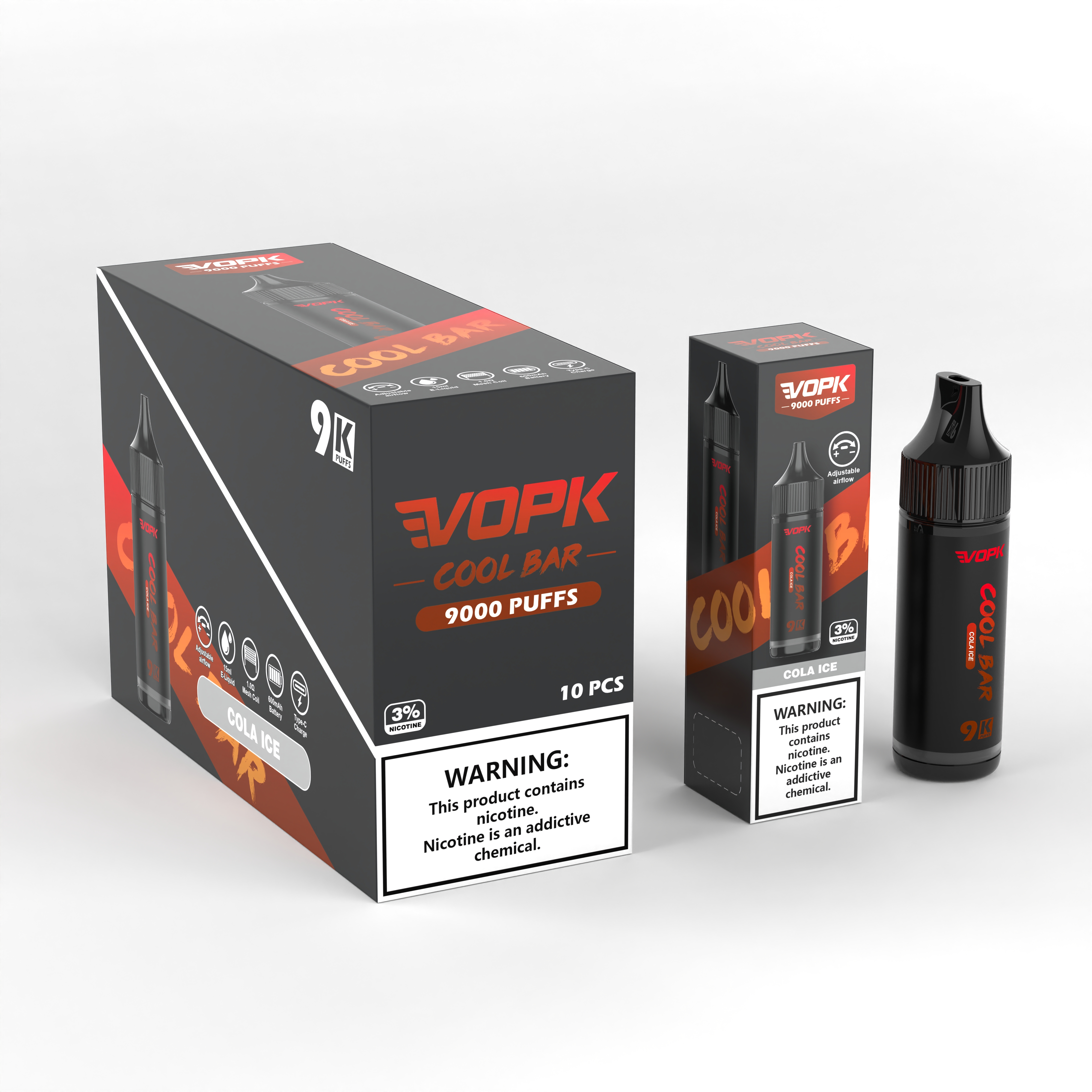 VOPK COOL BAR 9000 puff 9k puff disposable vape Rechargeable E Cigarettes Mesh Coil 15ML E-liquid puff 9k vaper 0%2%3%5% disposable e cartridges