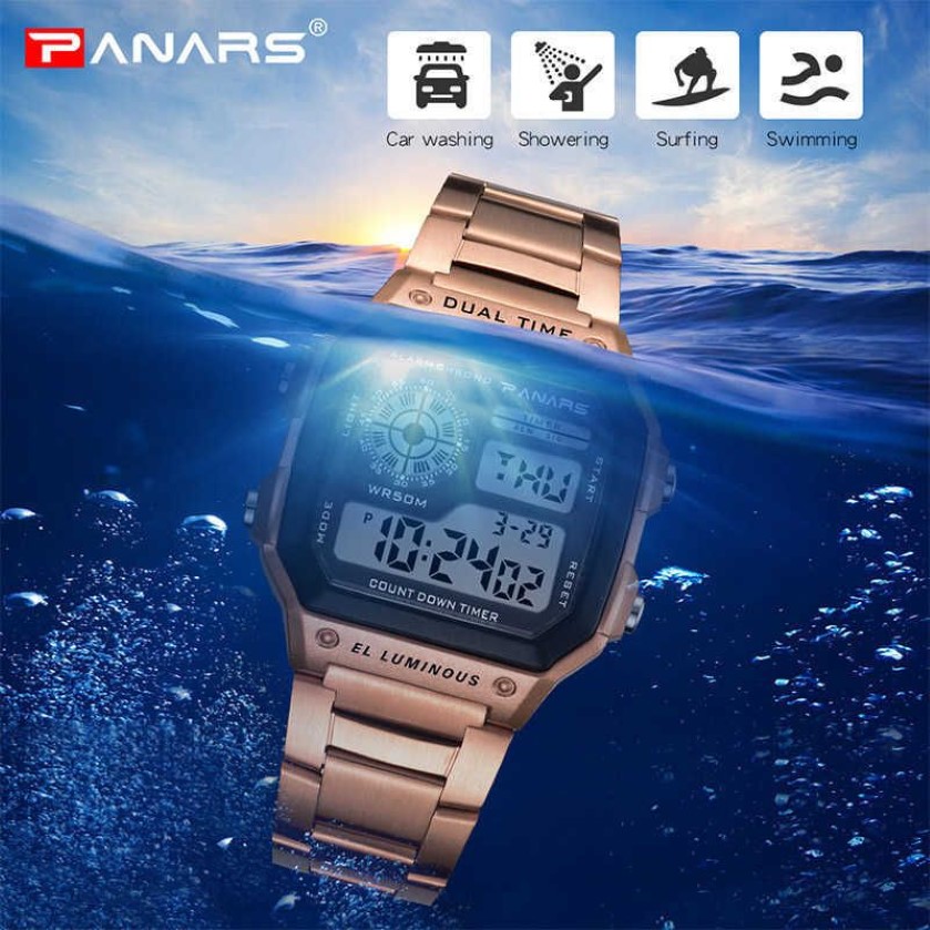 PANARS Relojes para hombres de negocios Reloj G resistente al agua Reloj de pulsera digital de acero inoxidable Reloj Relogio Masculino Erkek Kol Saati 21225u