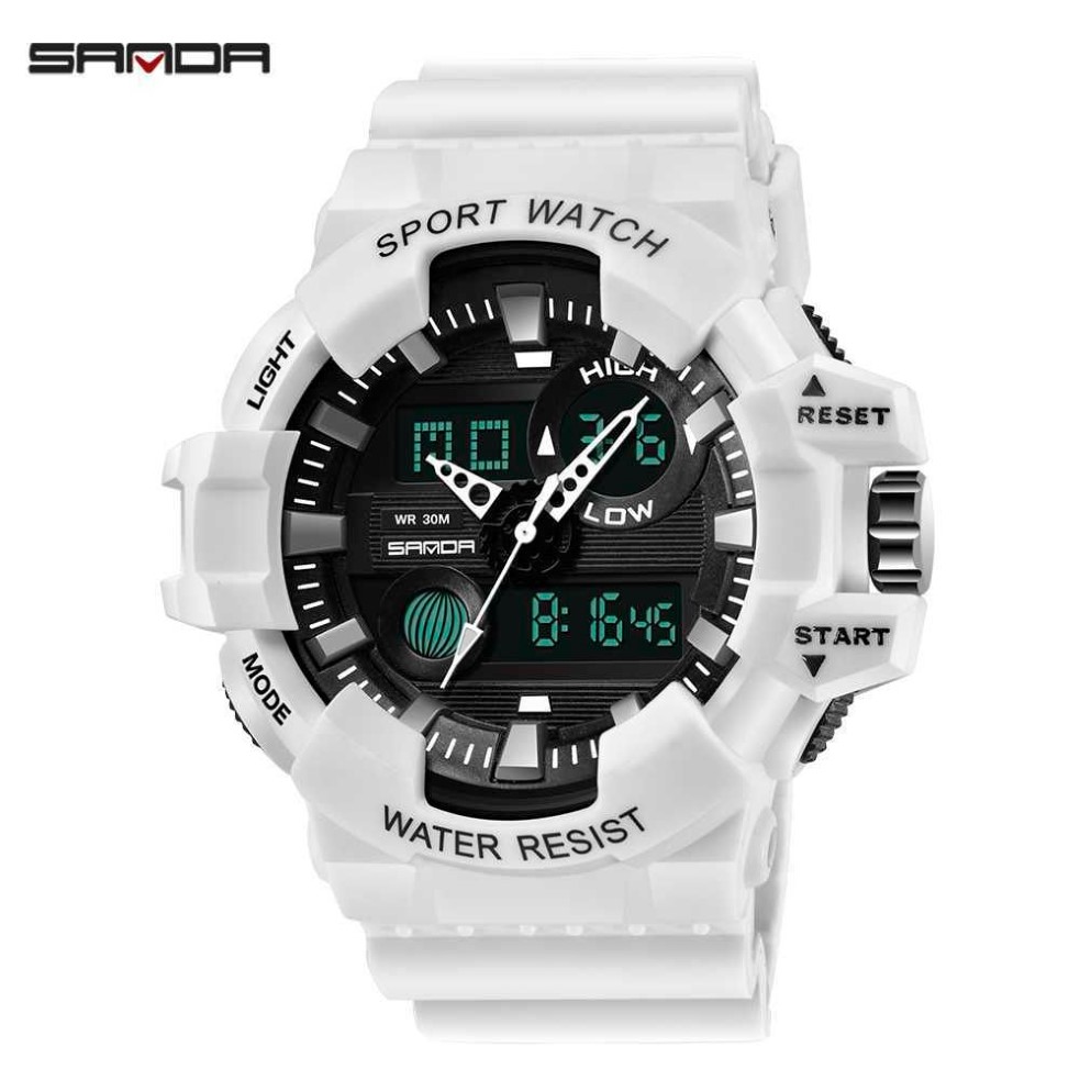 Sanda Men Watches White G Style Sport Watch LED Digital Waterproof Casual Watch S Shock Man Clock Relogios Masculino Watch Man X0205B