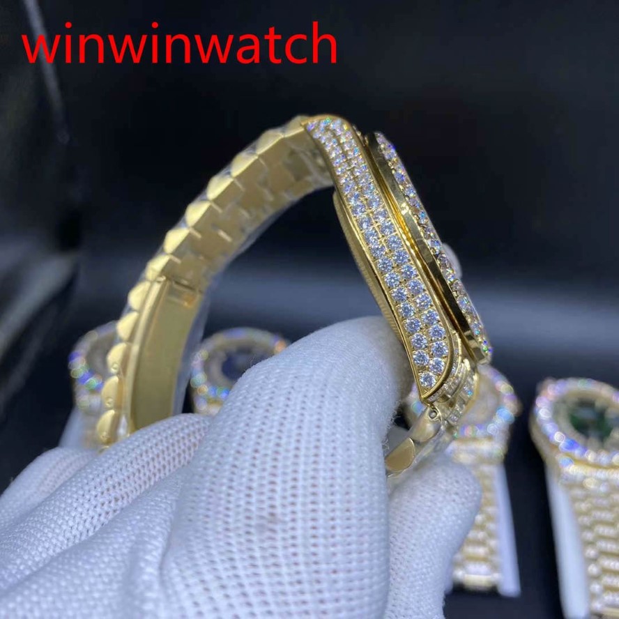 Nouveau luxe 43 mm en or Big Diamond Mécanicien Man Watch Gold Diamond Face Automatic en acier inoxydable Set Watchs 308J