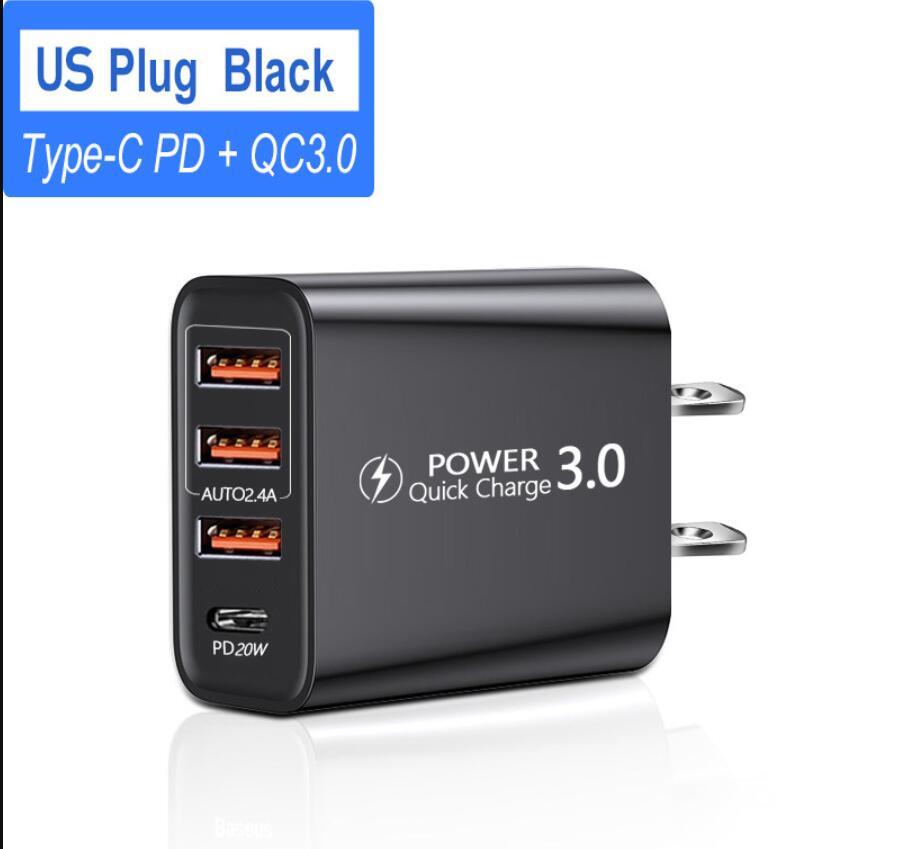 Type-c 4 USB QC 3.0 PD 20W 40W for multifunctional mobile phone fast chargers US EU PLUG