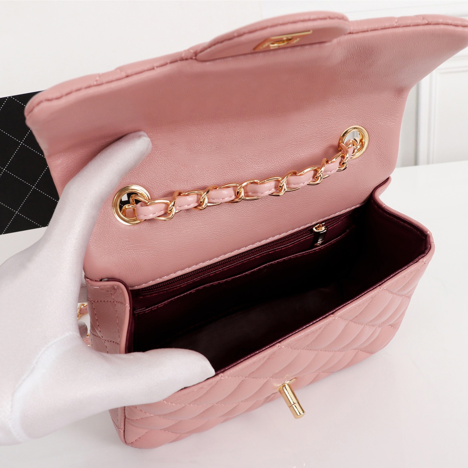 7A Luxury classic flap bag designer shoulder bag wallet Womens leather handbag Korean style mini crossbody bag phone bag Pink designer bag chain shoulder bag