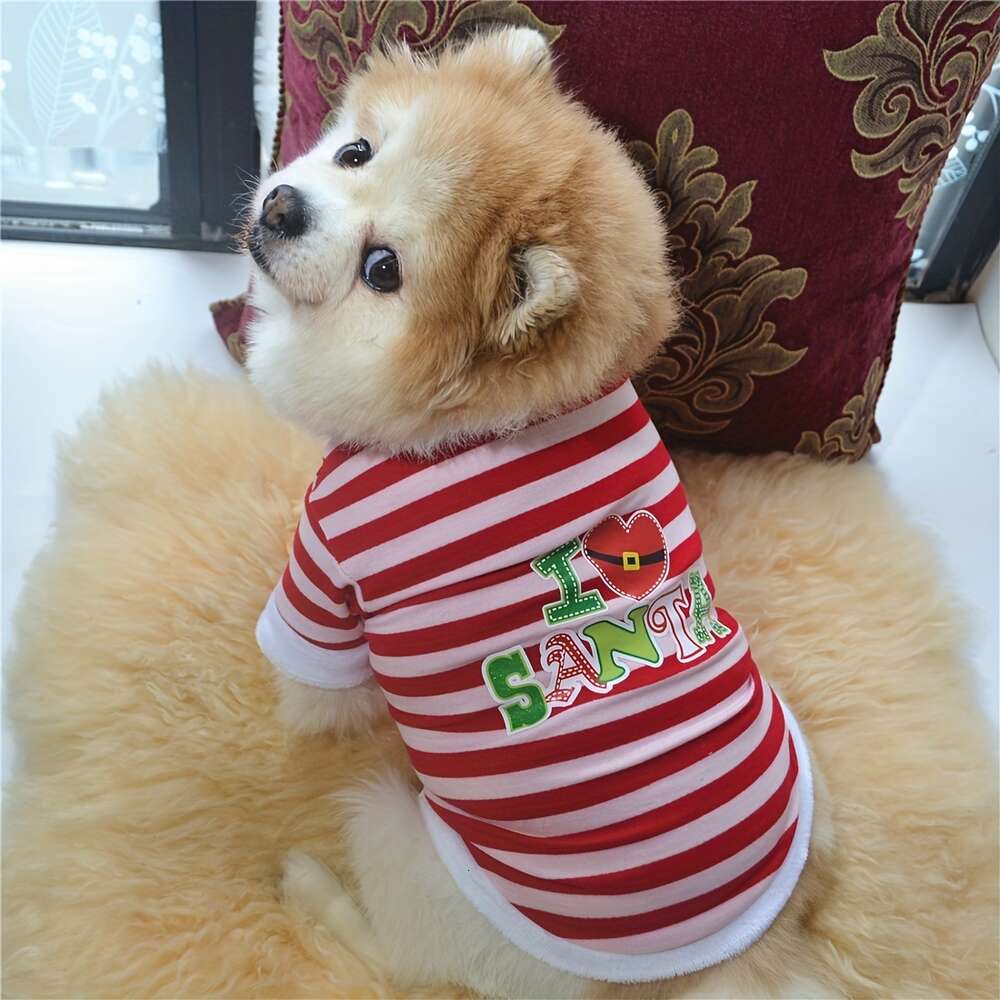 Kerstkleding, nieuwjaarsstijl gestreepte honden sweatshirt, brief grafische huisdierenkleding voor festival dragen