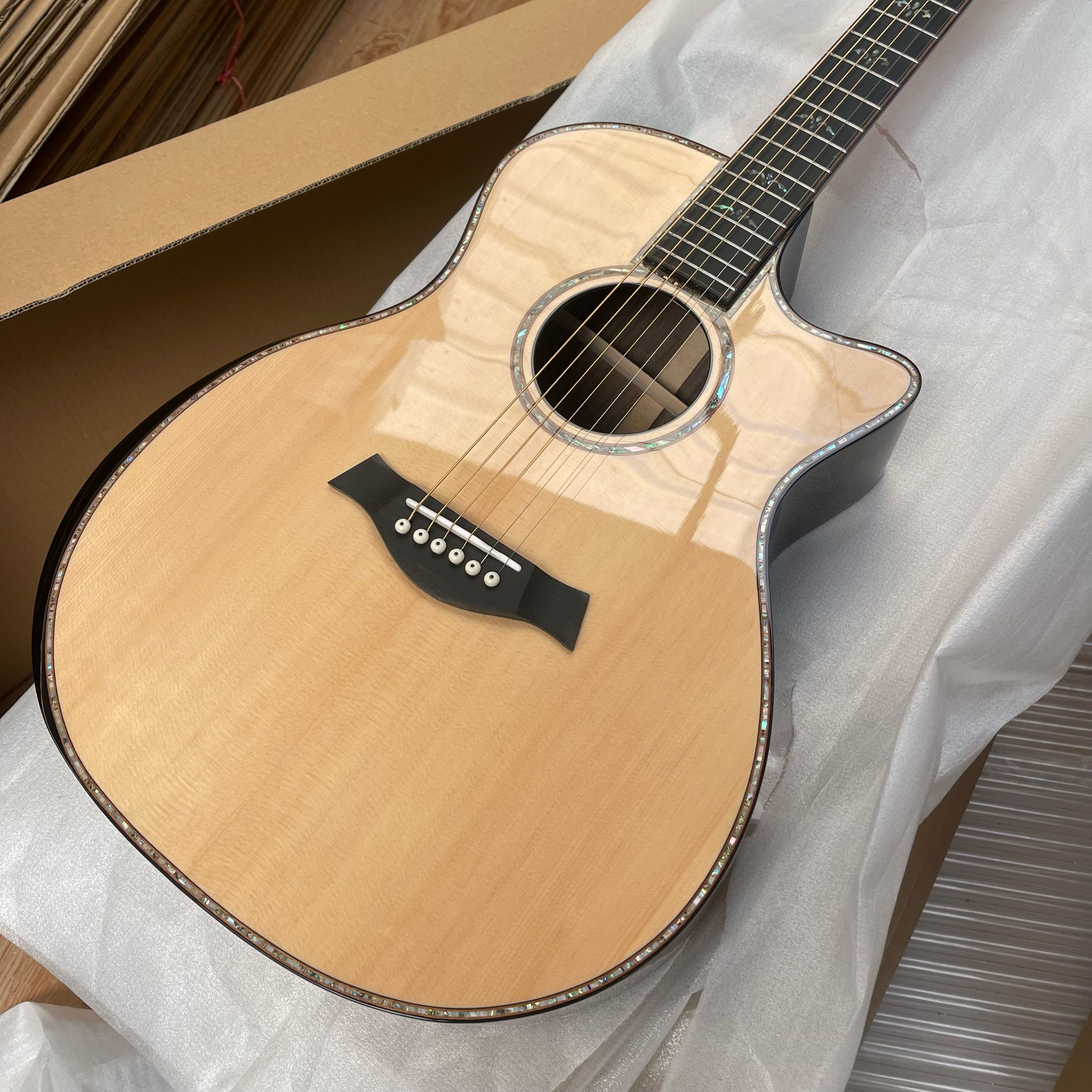 New 41# 914ce Acoustic Electric Guitar Solid Wood Abalone Inlay/Binding In Natural 202402