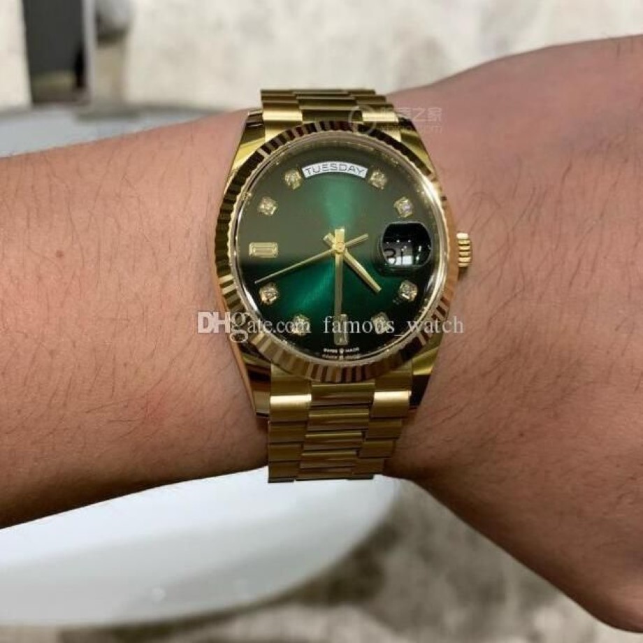 Nieuwste versie Luxe horloge Lady 36 mm 128235 128238 Gouden stalen armband Groen Bruine wijzerplaat Driehoek Pitpatroon Automatisch Dames Wris237A