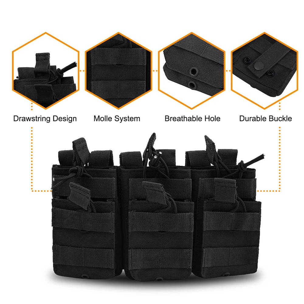 Väskor Tactical Molle Triple Magazine Pouch Double Layer Mag Pouch Hunting Open Top Rifle Bag Holder Case