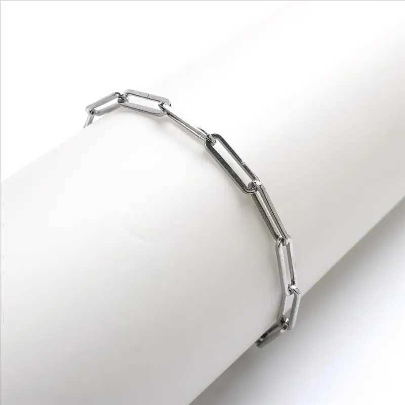 Chaîne 4 mm Nouveau 304 Bracelet de câble de chaîne en acier inoxydable Bracelet de chaîne pour hommes Bracelet ovale en argent doré Gift 19 cm de long 240325