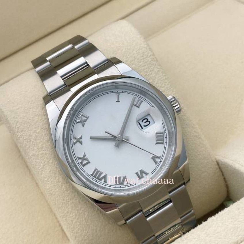 36 Stal nierdzewna biała bransoletka cyfrowa Watch 126200 Rzymska indeks Automatyczny zegarek mężczyzn 160s