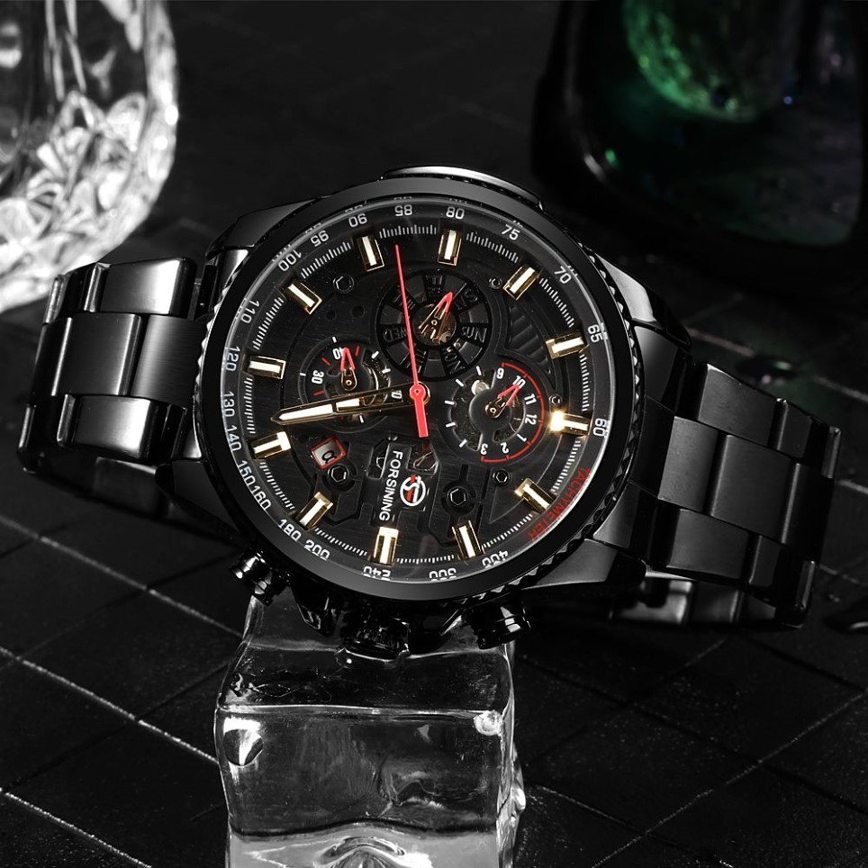 Zegarek mechaniczny Mężczyźni wielofunkcyjny Waterproof Waterproof Complete Calendar Automatyczne zegarki Montre Relogio LY1224F