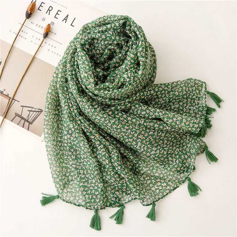 Sarongs dames mode groene polka bloem tassel lijm sjaaljaal reis zeegebied vakantie zonneschijn sjaalbag foulten hoofdband sneeuw 240325