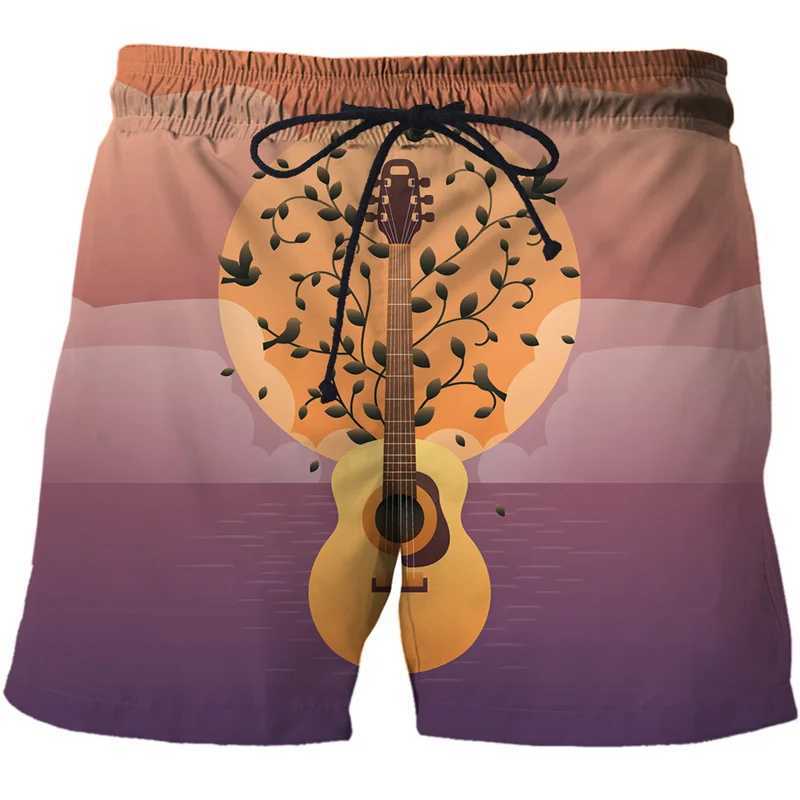 Herren -Shorts Herren Shorts Gitarreninstrument 3D Printed Shorts Herren Street Freizeit übergroß