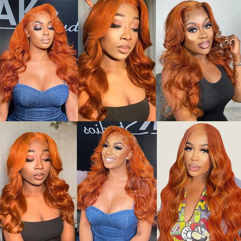 Imbirowe pomarańczowe koronkowe peruki przednie włosy ludzkie włosy przed wyciągniętą ciałem fala ludzka peruka włosy 13x4 imbir koronkowy peruka przednie ludzkie włosy dla kobiet