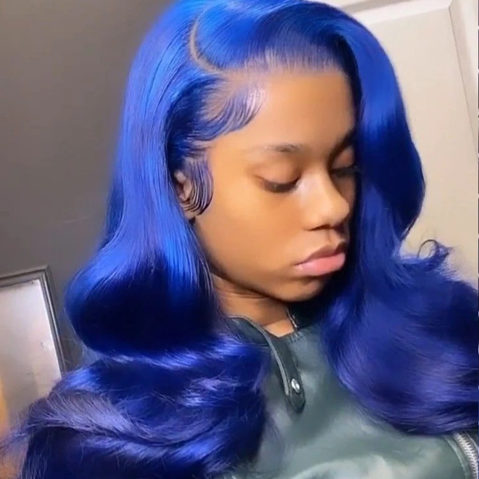 Sapphire Blue 13x4 Body Wave Glueless Lace Front Human Hair Wigs Dark Blue Colored HD Transparent Lace Frontal Wig Pre Plucked