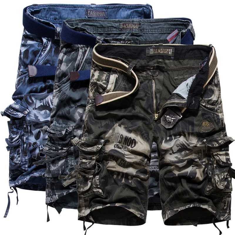 Shorts masculinos shorts verão quente usando shorts táticos do exército militar retro lavagem camuflada solta algodão de algodão solto 24325