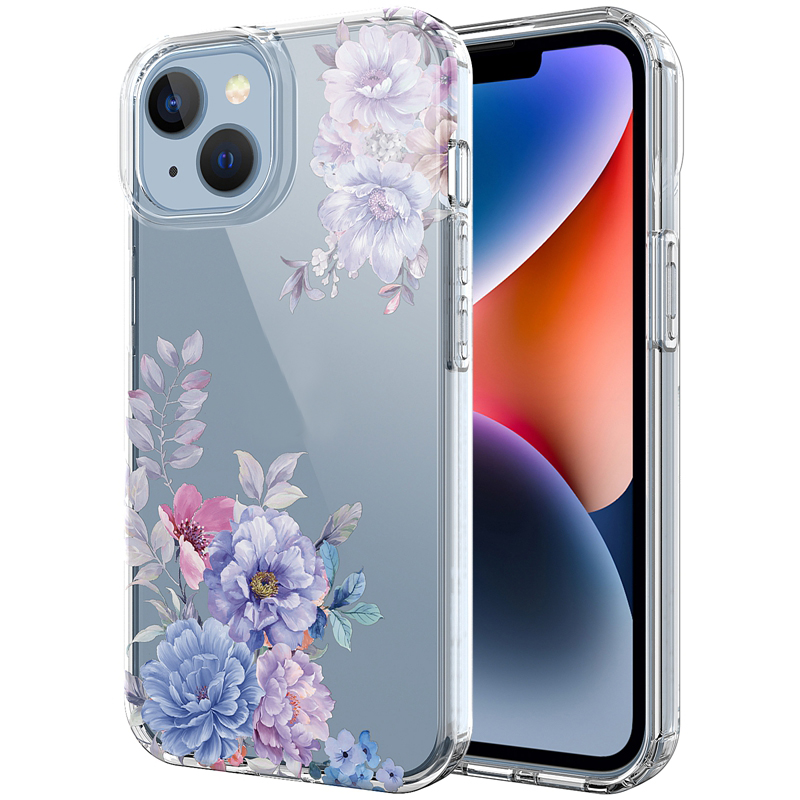 IPhone 15 Pro Max 14 Plus Samsung S24 Ultra Fashion Floral Stylish Silicone Four Coners Clear Mobile Phone Back Cover Cover Skineの花のソフトIMD TPUショックプルーフケース