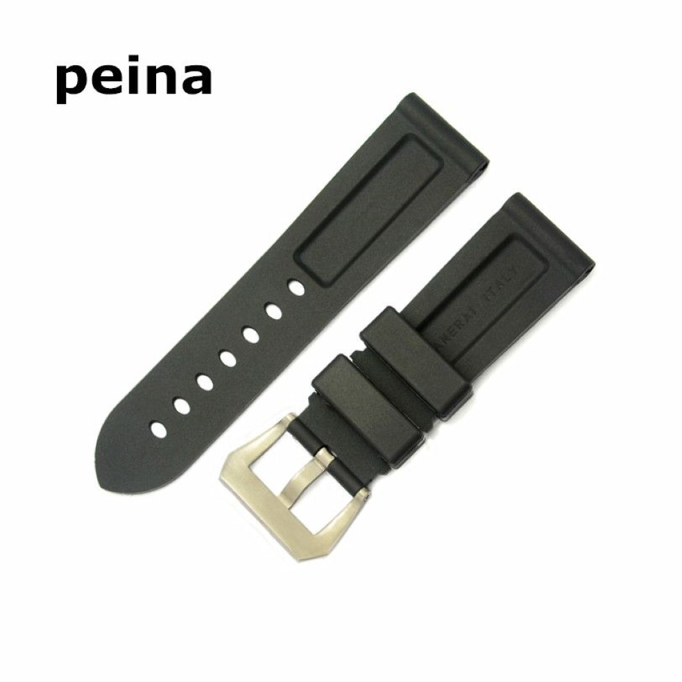 22mm 24mm Man New Top Grade Black Diving Silicone Rubber WatchBands Strap for Panerai3021