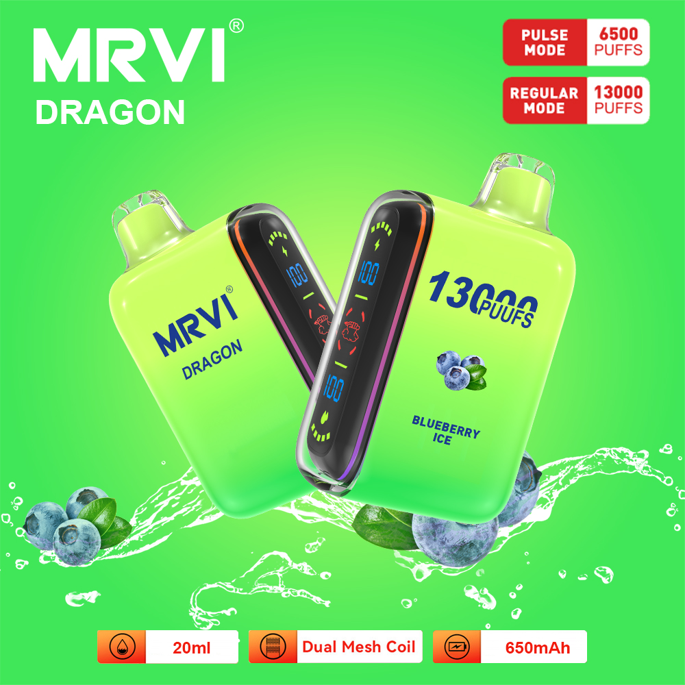 Disposable Cart Mrvi Bar Mrvi Dragon 13000 Puffs Disposable e cigarette Prefilled 20ml Dual Mesh Coil Vape Device With Pulse Mode 2% 5% Strength