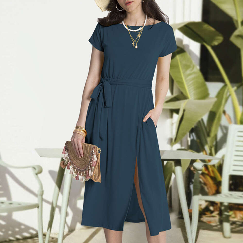 Summer New Women's Solid Color Commuting Style Elegance Casual Fit Dress Slim And Small Can Be Worn 124992
