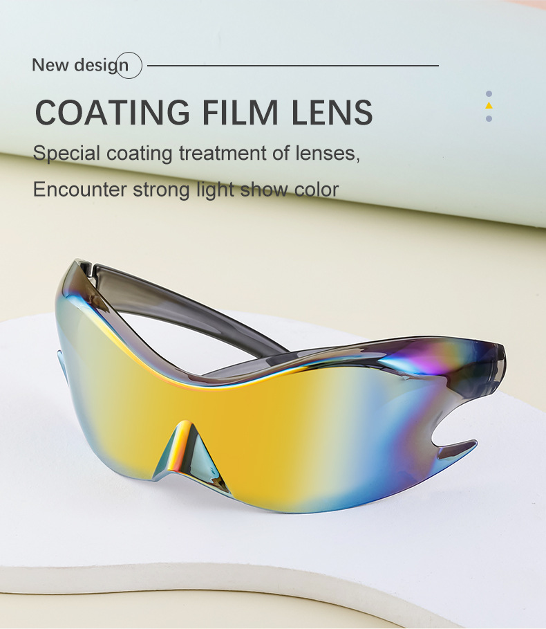 Sports windproof colorful sunglasses for men, futuristic technology style one-piece sunglasses for women