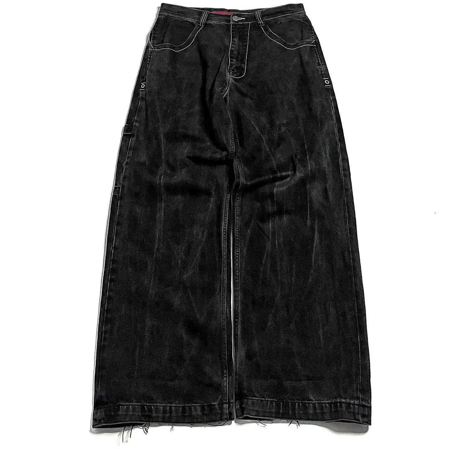 Jeans masculinos y2k americano retro estilo antigo jeans harajuku hip hop crânio bordado solto ajuste jeans gótico cintura alta calças largas womensl2403