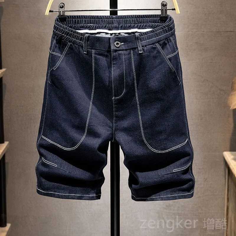 Herenshorts Grote elastische zwarte denimshorts Vijfpunts losse broek die niet vervaagt Hoogwaardige shorts Modieuze 7XL herenshorts J240325