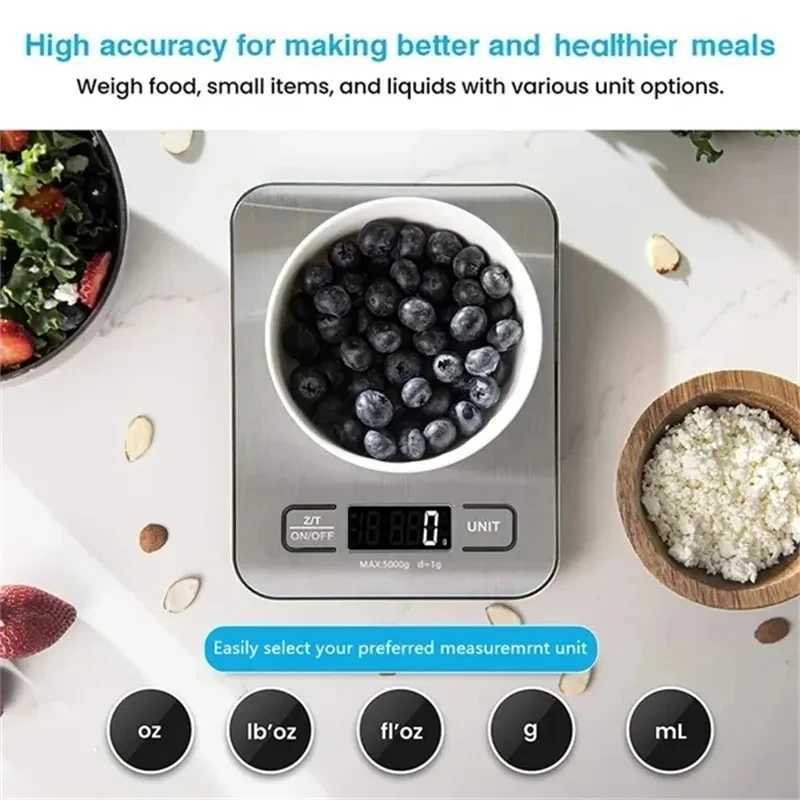 Básculas domésticas Báscula de cocina Acero inoxidable Pesaje de alimentos Dieta Balanza Medición LCD Precisión Balanzas electrónicas Herramientas de medición para hornear 240322