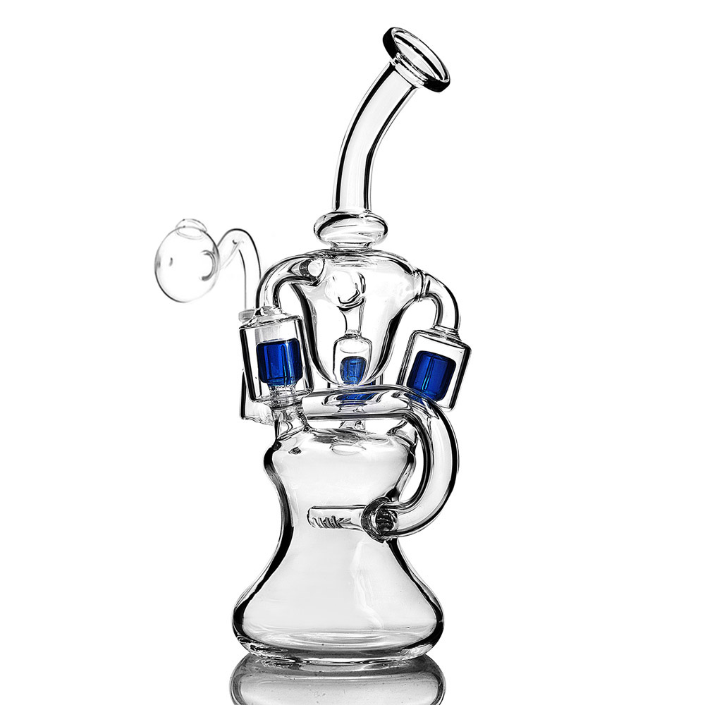 Blue Green Glass Water Bongs Purple Recycler Dab Rigs Percolater Oil Burner with 14mm Joint Hookah Bubbler Smoking Pipe for Shisha Accessory