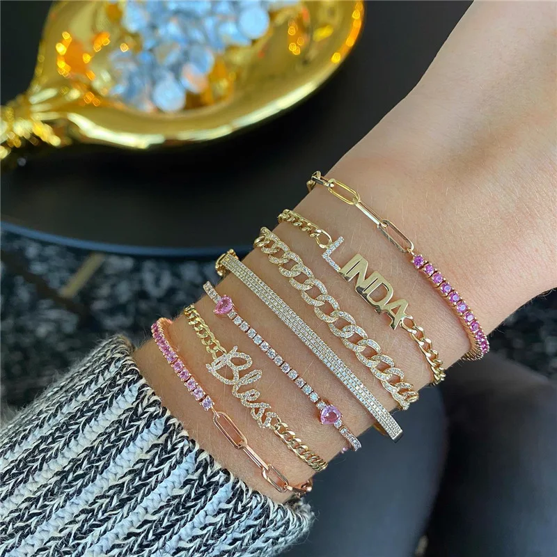 Luksusowy kolor Cubic Zirconia Gold Kolor Bracelety dla kobiet dziewczęta 2022 Nowy łańcuch trendów bransoletki Prezenty na imprezę Prezenty