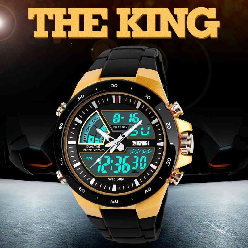 Skmei Sport Watch Men Army Dive Casual Alarm Clock Analoge waterdichte militaire chrono Dual Display Polshorgees Relogio Masculino X309F