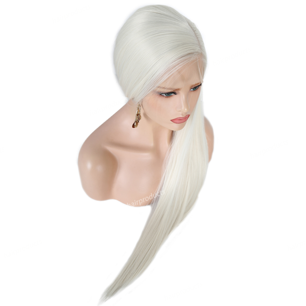 Cos anime parrucca colore medio mezzo capelli long dritti copricapo bianco fibra di fibra ad alta temperatura in fibra europea e americana fabbrica 13*4 parrucca a pizzo anteriore glueless