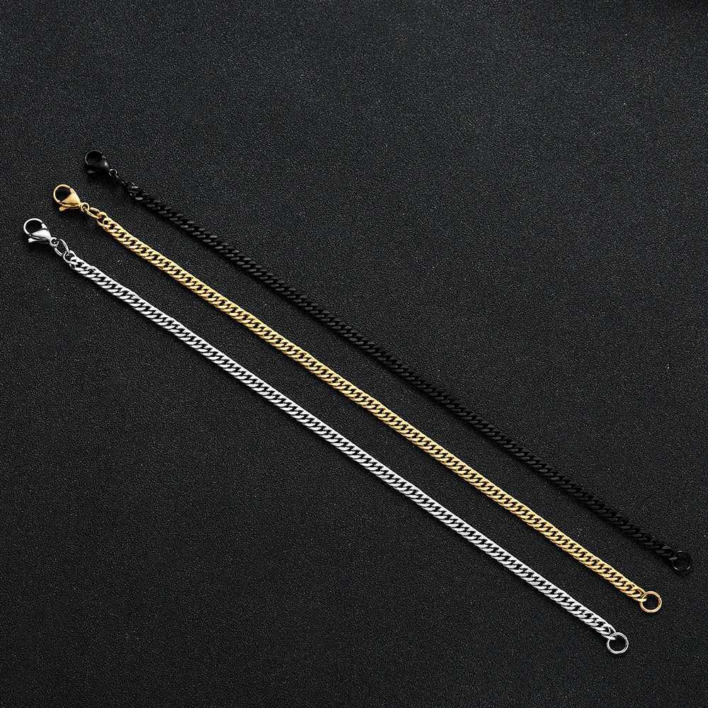 Catena Nuova Larghezza 4MM Acciaio Inossidabile 316L Oro Nero Bracciale a catena Moda Semplice Regalo Gioielli 18/20CM 24325