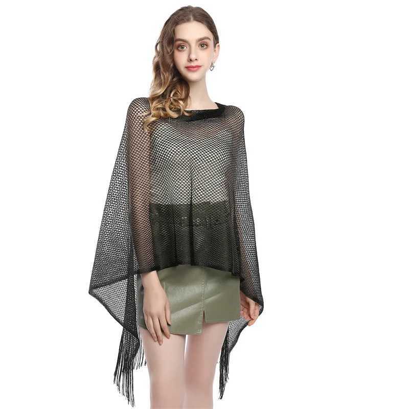 Sarongs Womens sunscreen shawl womens hollow summer rain cape holiday bikini shirt breathable beach corner tassel solid color cape 240325