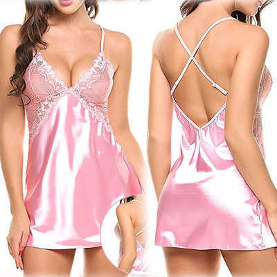 Women's Sleepwear Female Mini Nightgown Chemise Summer Satin Intimate Lingerie Sexy Suspender Nightdress Loose Home Dress