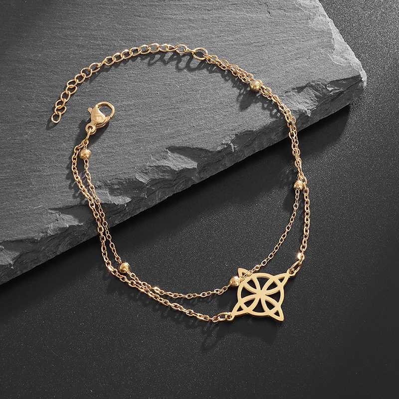 Chaîne sorcellerie nœud de sorcière en acier inoxydable géométrique creux coiffeur bracelet Chain Bracelet Womens Fashion Irish Talisman Adjustable Talisman Gift 240325