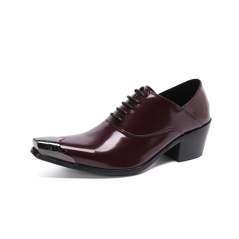 Klassieke Rode Vierkante Neus Mid Hak Heren Oxfords Schoenen Zakenman Echt Leer Veterschoenen Brogue Schoenen Bruiloft Prom Formele Schoenen